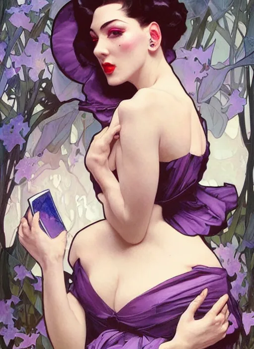 Image similar to violet chachki, painting by artgerm and greg rutkowski and alphonse mucha