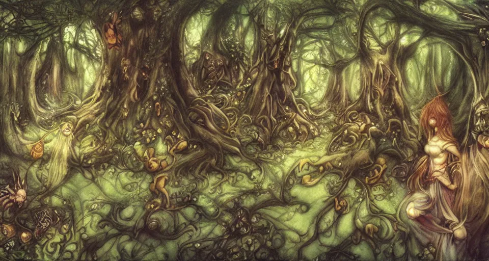 Prompt: Enchanted and magic forest, by Brian Froud