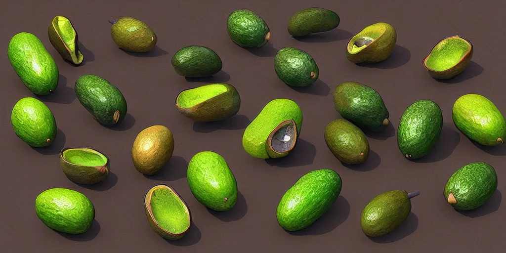 Image similar to “persistence of avocados by Jhonen Vasquez, 3D rendered, highly detailed, trending on artstation”