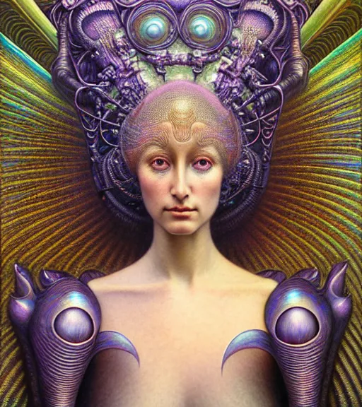 Image similar to detailed realistic iridescent beautiful young cher alien robot as queen of mandelbulb portrait by jean delville, gustave dore and marco mazzoni, art nouveau, symbolist, visionary, baroque. horizontal symmetry by zdzisław beksinski, iris van herpen, raymond swanland and alphonse mucha. highly detailed, hyper - real, beautiful