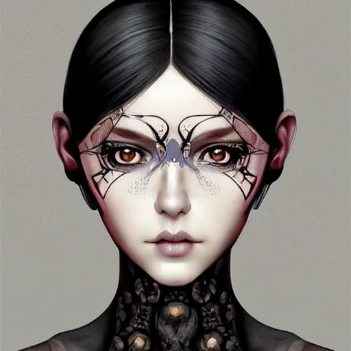 Image similar to symmetrical portrait of a beautiful dead princess female 4K symmetrical portrait, magical,fantasy , final fantasy, whole body, hyperrealism, cyberpunk, concept art, realistic, highly detailed, Featured on Artstation, cgsociety, Behance, Tom Bagshaw, Ross Tran, Japan Taiwan ,Soft lighting, attractive, highly detailed. intricate details. trending on artbreeder | zdzislaw beksinski. dariusz zawadzki. Michael Hutter. Peter Mohrbacher. Alfons Mucha. artstation