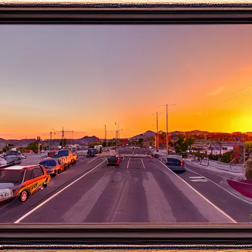 Image similar to chula vista 3 rd avenue landscape, highly detailed, sunset, glowing, 8 k