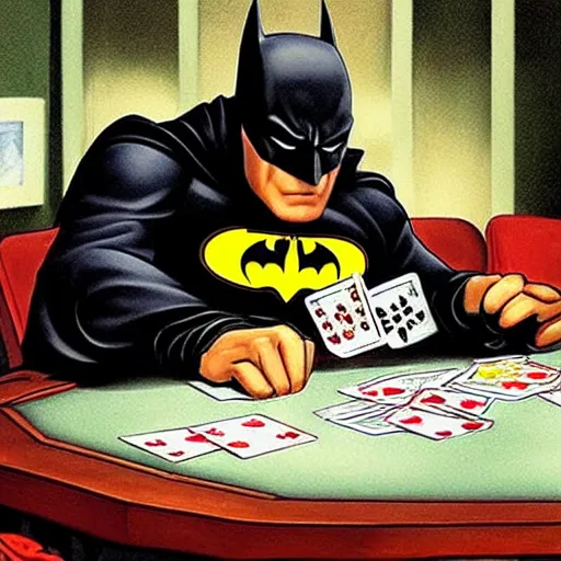 Image similar to batman playing poker and winning in a museum, photograph of, extremely detailed