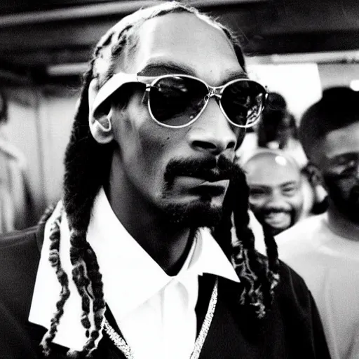 Prompt: 90's photo of snoop Dogg looking annoyed by the photographer