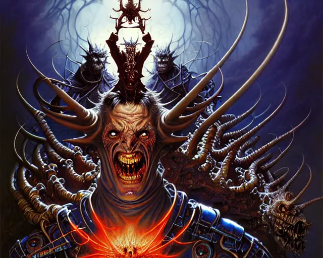 Image similar to the army of darkness and devils, fantasy character portrait made of fractals facing each other, ultra realistic, wide angle, intricate details, the fifth element artifacts, highly detailed by peter mohrbacher, hajime sorayama, wayne barlowe, boris vallejo, aaron horkey, gaston bussiere, craig mullins