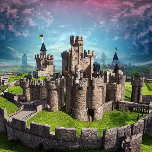 Prompt: fantasy medieval City with a large stone castle in the middle