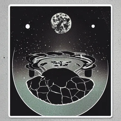 Image similar to 1970s, psychedelic, textured, minimal, poster art , for a band named “moon zero”,