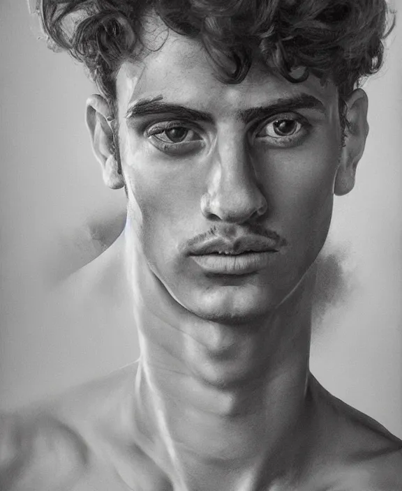 Image similar to heroic portrait of a young sicilian man. art by denys tsiperko and bogdan rezunenko, hyperrealism