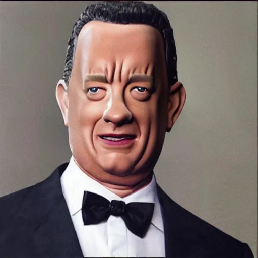 Image similar to “ tom hanks replaced his head with a paper mache replica ”