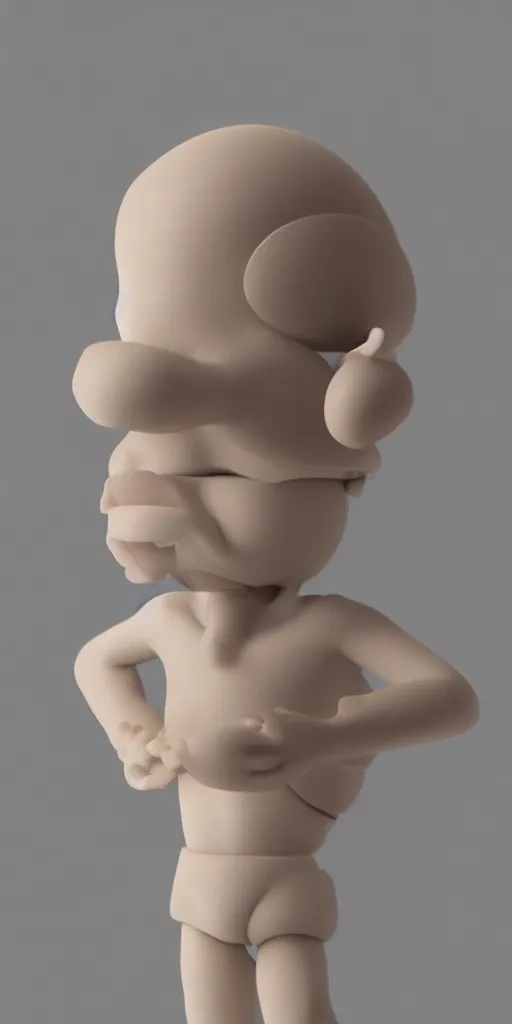 Image similar to a photo of a toy figurine made from resin with a head in form of a pill, no visible face smooth skin, even surface, minimalistic, octane rendering, ambient lighting, white subsurface scattering