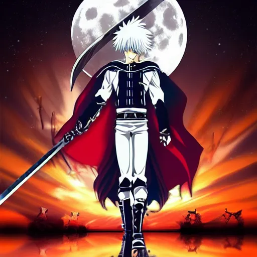 Image similar to anime berserk man with large sword at night under full moon
