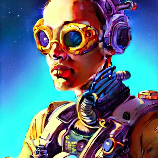 Prompt: high quality high detail portrait of a diesel punk overwatch character in an alien world, tristan eaton, victo ngai, artgerm, rhads, ross draws, hyperrealism, intricate detailed, alphonse mucha, 8 k, sci - fi, pastel colors, artstation,