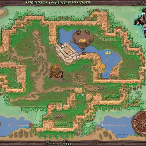 Image similar to detailed top - down map of a legend of zelda game world