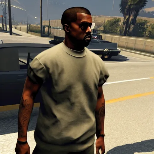 Image similar to kanye west in gta v, stephen bliss, gta v, cover art, no text