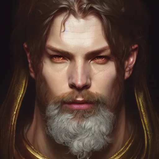 Image similar to portrait painting of a d & d male cleric, ultra realistic, concept art, intricate details, eerie, highly detailed, photorealistic, octane render, 8 k, unreal engine. art by artgerm and greg rutkowski and charlie bowater and magali villeneuve and alphonse mucha