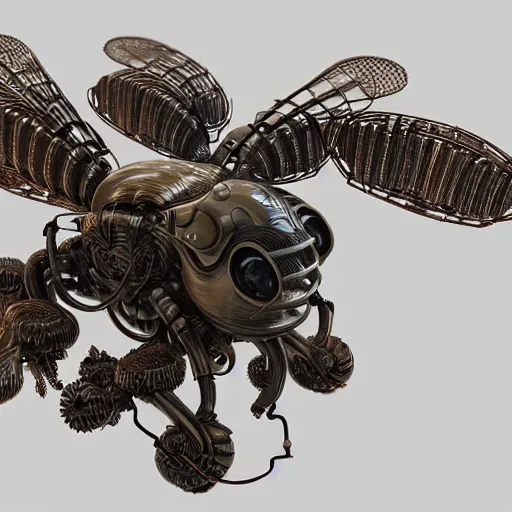 Prompt: A crisp 3d render of a robot Bee made of circuits wide view shot by ellen jewett , tomasz alen kopera and Justin Gerard