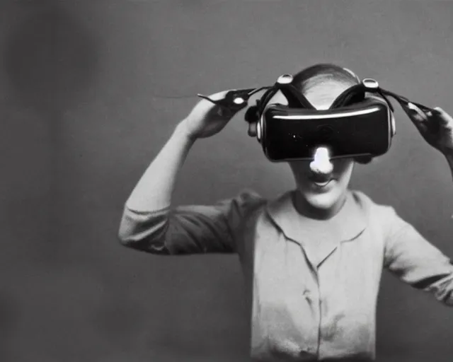 Image similar to 1 9 2 0 s photo of a person wearing a vr virtual reality headset