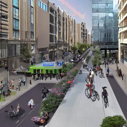 Prompt: this kind of smart, bikable, mixed - use urbanism is illegal to build in many american cities