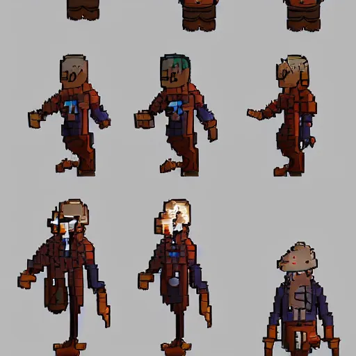 Image similar to concept art for a magic mechanic, character design, artstation trending # pixelart