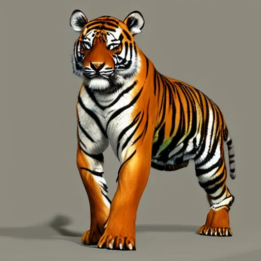 Image similar to A muscular standing tiger posing for the camera, featured on DeviantArt, FurAffinity