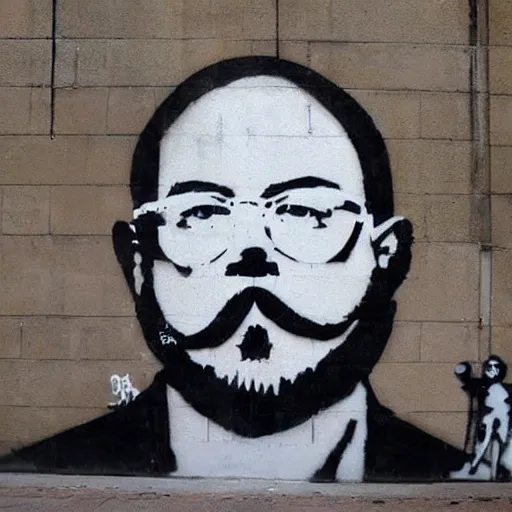 Image similar to banksy bearded graffiti, real life, sharp focus