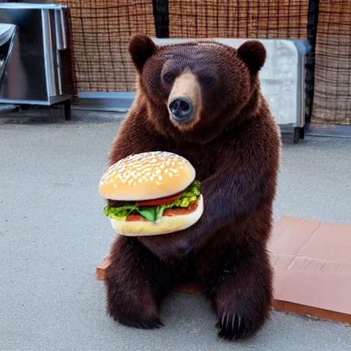 Prompt: a bear fused with a hamburger.