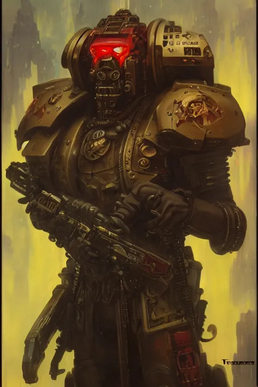 Image similar to character portrait cyberpunk warhammer 4 0 k steve buscemi, character design, painting by gaston bussiere, katsuya terada, frank frazetta, tom of finland, trending on artstation