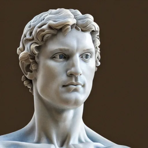 Prompt: reinterpretation of sculpture of david by michelangelo, hyperrealistic style in carrara marble