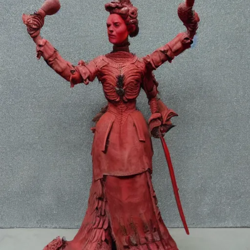 Image similar to museum angeline joile portrait statue monument made from porcelain brush face hand painted with iron red dragons full - length very very detailed by rutkowski symmetrical well proportioned full - body