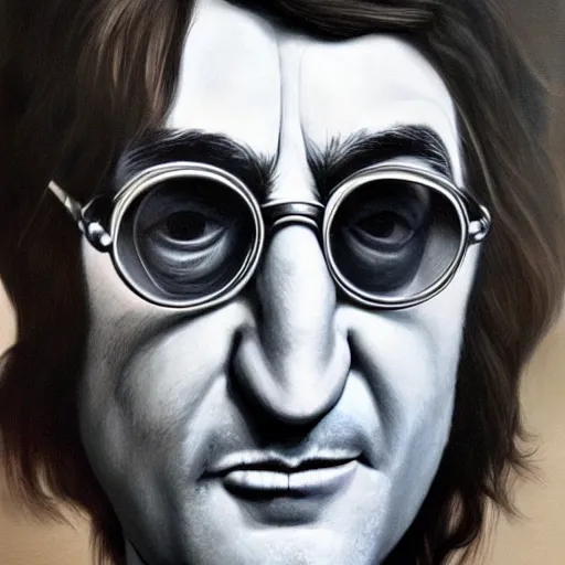 Image similar to Caricature portraits done of John Lennon, realistic, hyperrealistic, very realistic, highly detailed, very detailed, extremely detailed, detailed, oil painting, digital art, trending on artstation