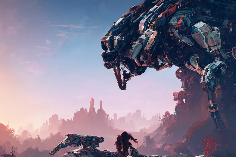 Image similar to stalker machine mecanical creature robot of horizon forbidden west horizon zero dawn bioluminiscence global illumination ray tracing hdr fanart arstation by ian pesty and alena aenami artworks in 4 k