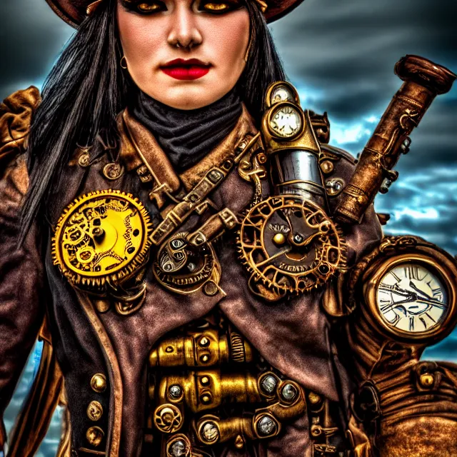 Image similar to steampunk warrior, 8 k, hdr, smooth, sharp focus, high resolution, award - winning photo