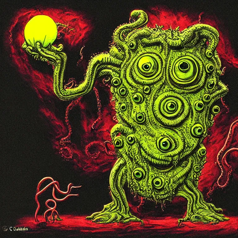 Image similar to a cinematic scene tennis ball monster from the cthulhu in nevada test side, lovecraft, concept art by basil gogos, dramatic lighting, ultra hd, hdr, 8 k