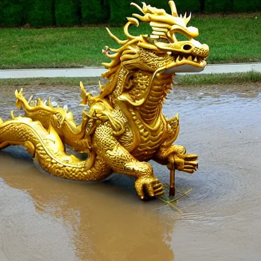 Image similar to golden chinese dragon play in mud