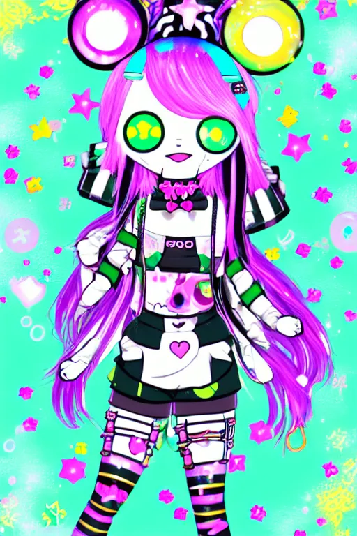 Image similar to cybergoth decora glitchcore yokai girl, sanrio tamagotchi moe ornaments, pastel cute cinematography