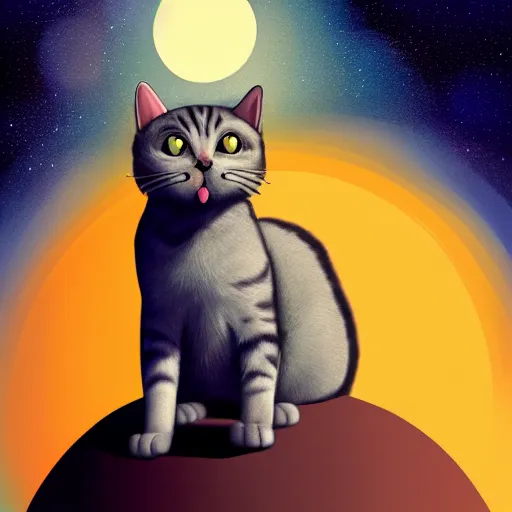 Image similar to a cat sitting on planet earth, space in background, illustration, digital art, trending on artstation