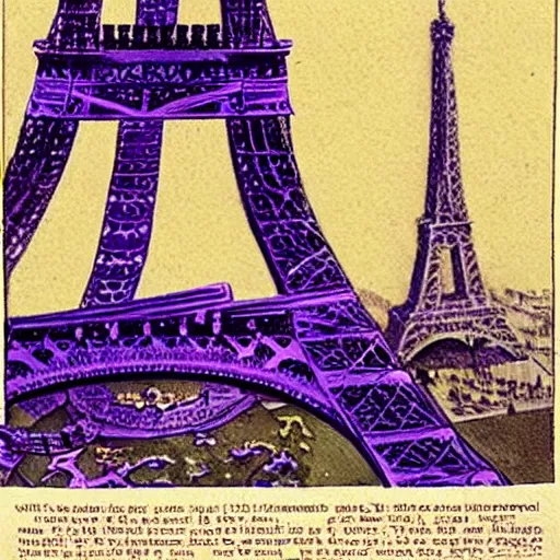 Prompt: Giant purple octopus climbing the Eiffel Tower, concept art by Ray Harryhausen
