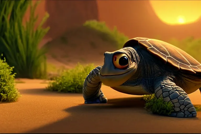 Image similar to pixar's alex the arab turtle film screen grab ; 8 k uhd ; very detailed, top all time / r / cineshots ;