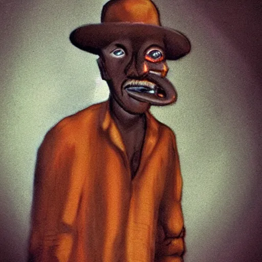 Prompt: 1 9 3 0 s mississippi bluesman with no mouth!!!, photorealistic!!!!, creepypasta, liminal, dark, gritty