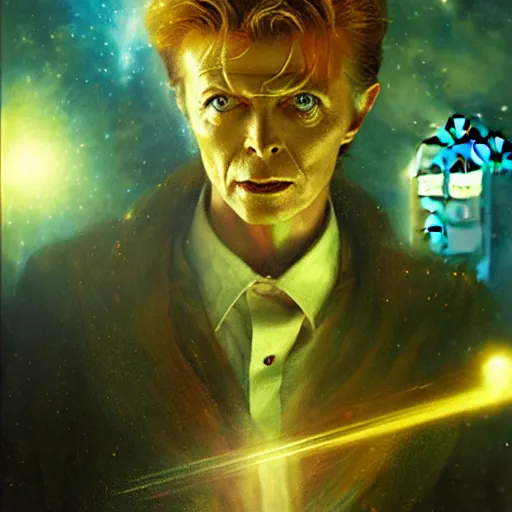 Image similar to david bowie as doctor who, radiant light, caustics, heroic, bright iridescent light, by gaston bussiere, bayard wu, greg rutkowski, maxim verehin