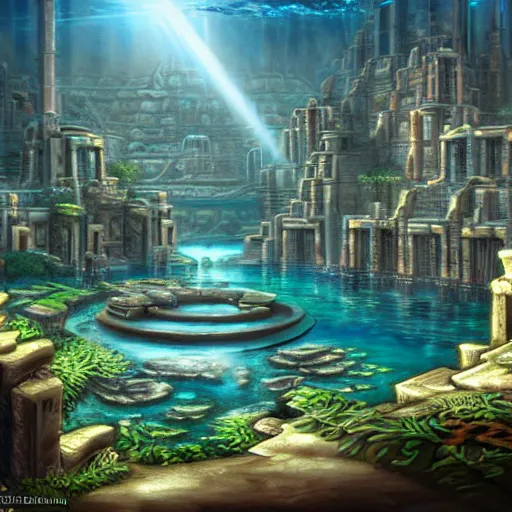 Prompt: the lost city of Atlantis, ultra high detail, dramatic lighting, hyper realistic, in the style of tyler edlin