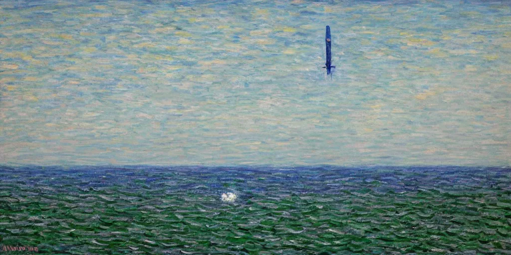 Image similar to Landing of a Falcon 9 in the style of Monet