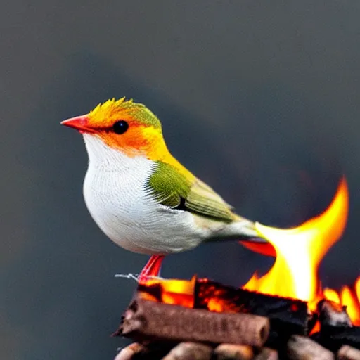 Image similar to a small bird burning love letters on a fire