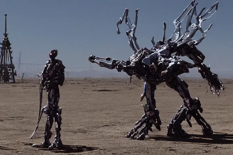 Image similar to evangelion unit 0 1 in a still from the movie district 9 ( 2 0 0 9 ) directed, by neill blomkamp