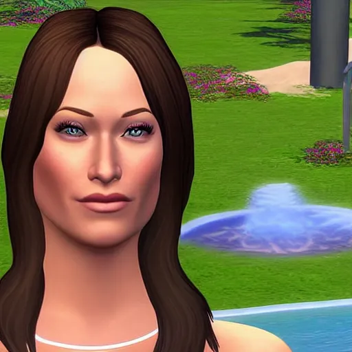 Prompt: the sims 2. a in - game closeup of olivia wilde.