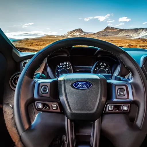 Image similar to the driver seat from a ford raptor in alberta, 4 k high - resolution photograph, ultra detail, hd photo