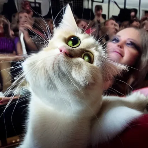 Image similar to cat listening to a taylor swift concert