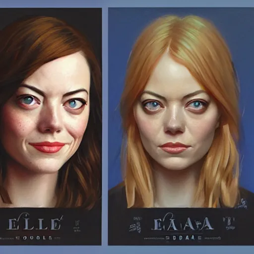 Image similar to sibgle female face portrait : left - half of this face is is sad emma stone, right - half of this face is smiling emma stone, fine details, realistic shaded lighting poster by greg rutkowski, magali villeneuve, artgerm, jeremy lipkin and michael garmash and rob rey