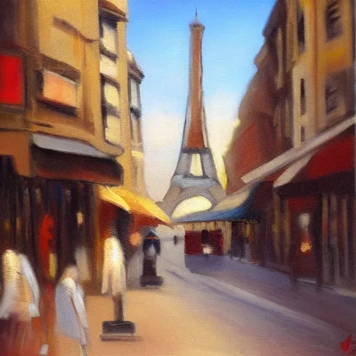 Image similar to old paris streetscape, oil painting, soft focus.