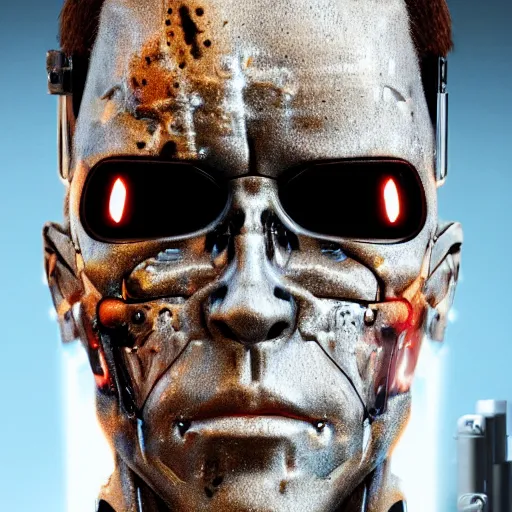 Prompt: portrait of terminator, circuit board background, soft light, 4 k, very detailed, artstation